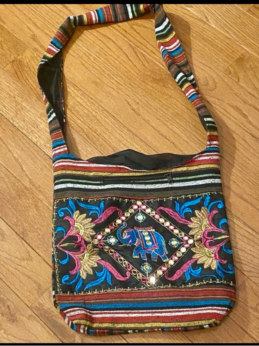 Boho Elephant Embroidered Crossbody Bag Colorful Festival Hippie Purse